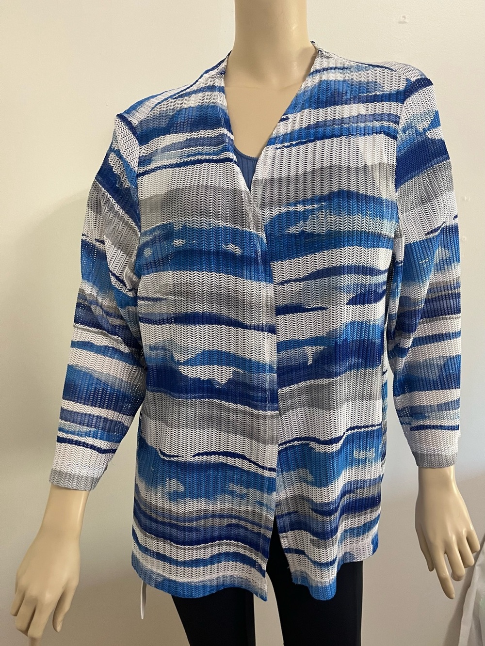 Alfred Dunner Blue and White Striped Open-Front Tunic